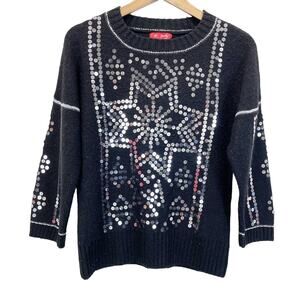 Rene Derhy Snowflake Sweater Womens Medium Sequin Holiday Jumper Festive Blingy‎